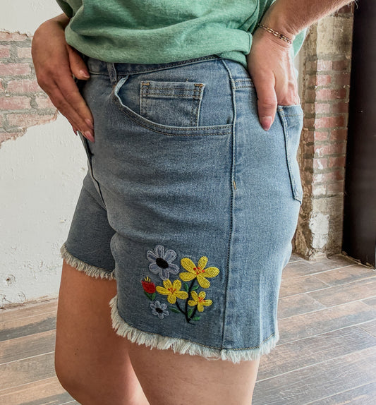 Daisy Bloom Denim Shorts