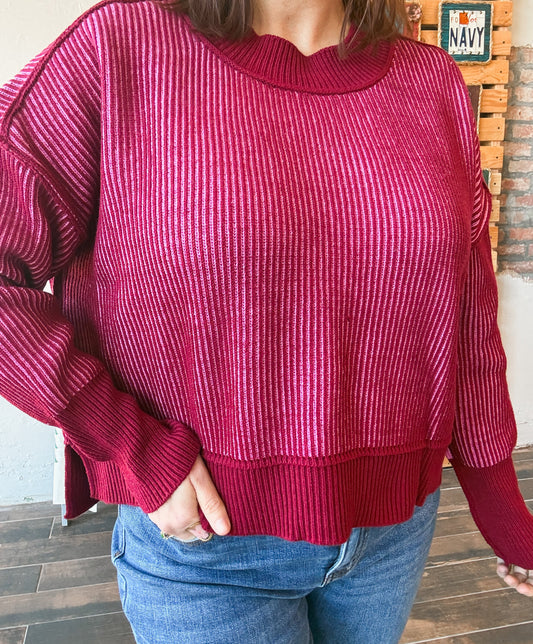 Twist and Stitch Sweater in Cabernet