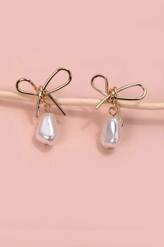 Pearl Bow Drop Earrings