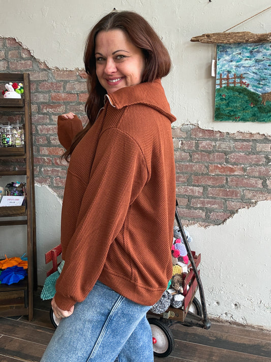 Cozy Days Zip Pullover in Camel