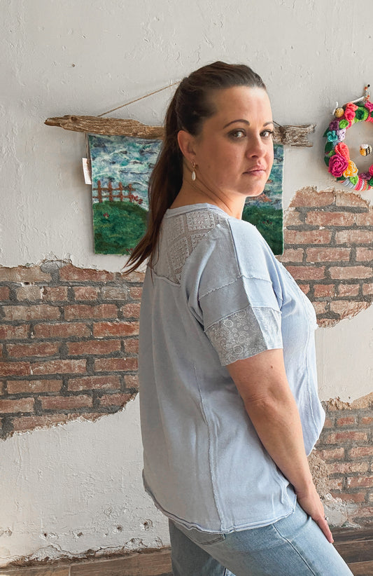 Lace and Petals Everyday Top in Chambray