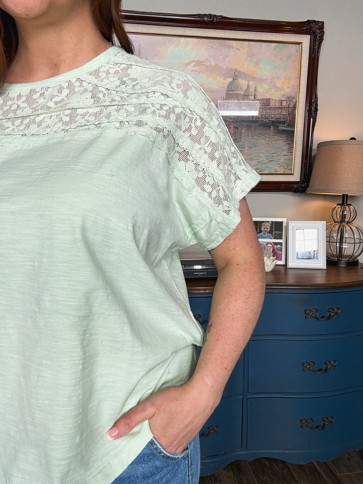Poppy Crochet Lace Top in Sage