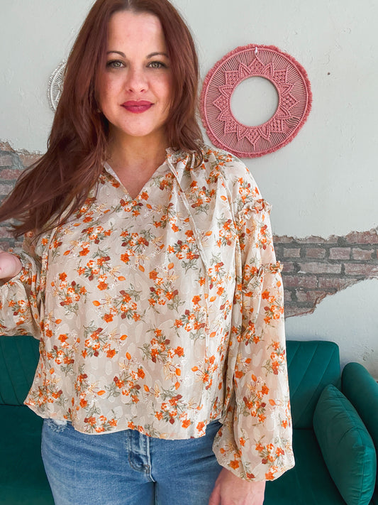 Delilah Floral Blouse in Taupe