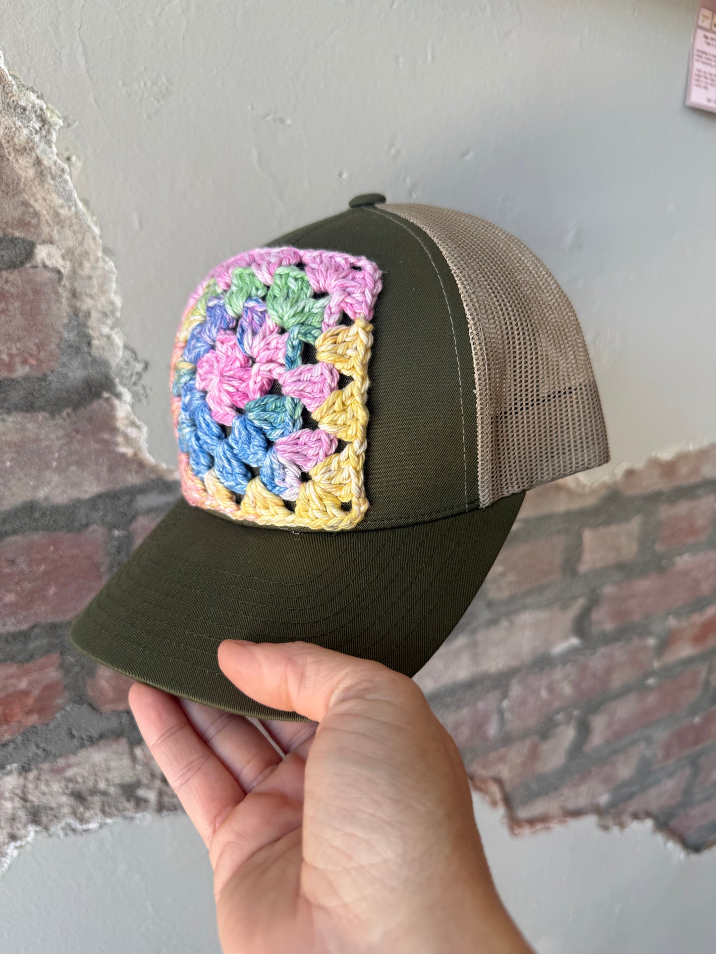 Granny Square Trucker Hat in Pastel Mix