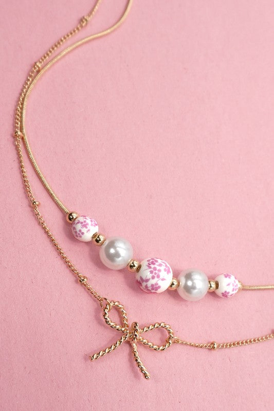 Pink Bow Layer Necklace
