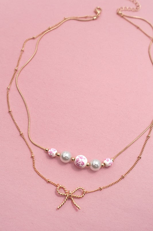Pink Bow Layer Necklace