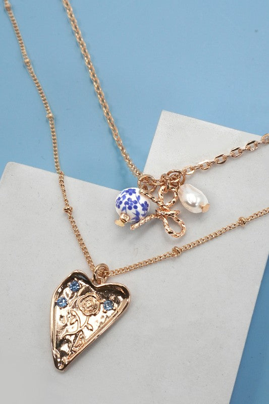 Blue Charm Layer Necklace