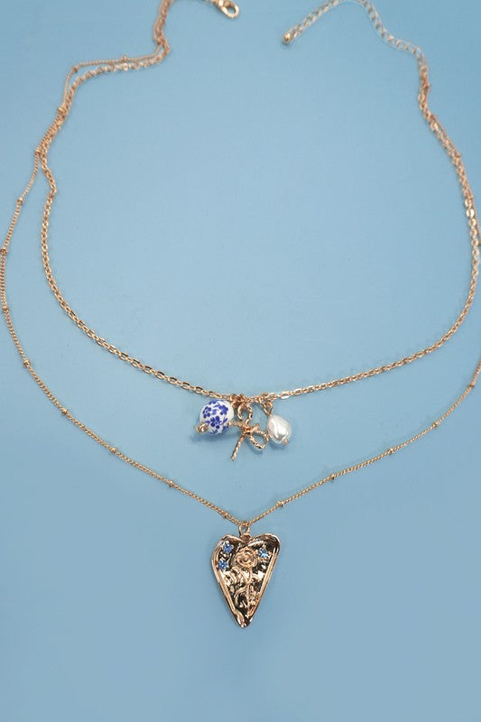 Blue Charm Layer Necklace