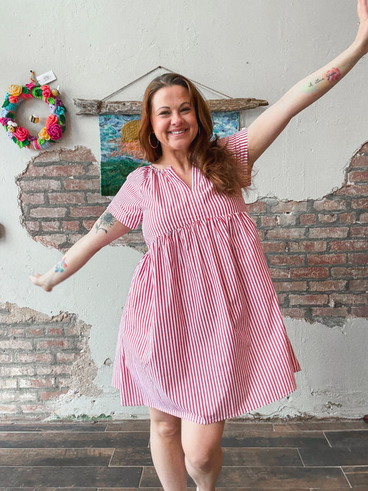 Weekend Whimsy Babydoll Dress in Red