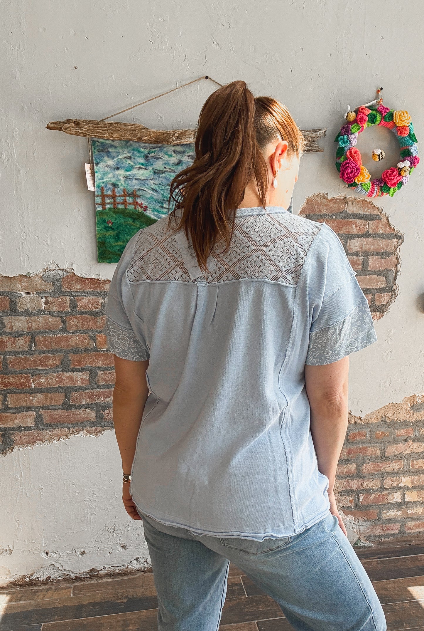 Lace and Petals Everyday Top in Chambray
