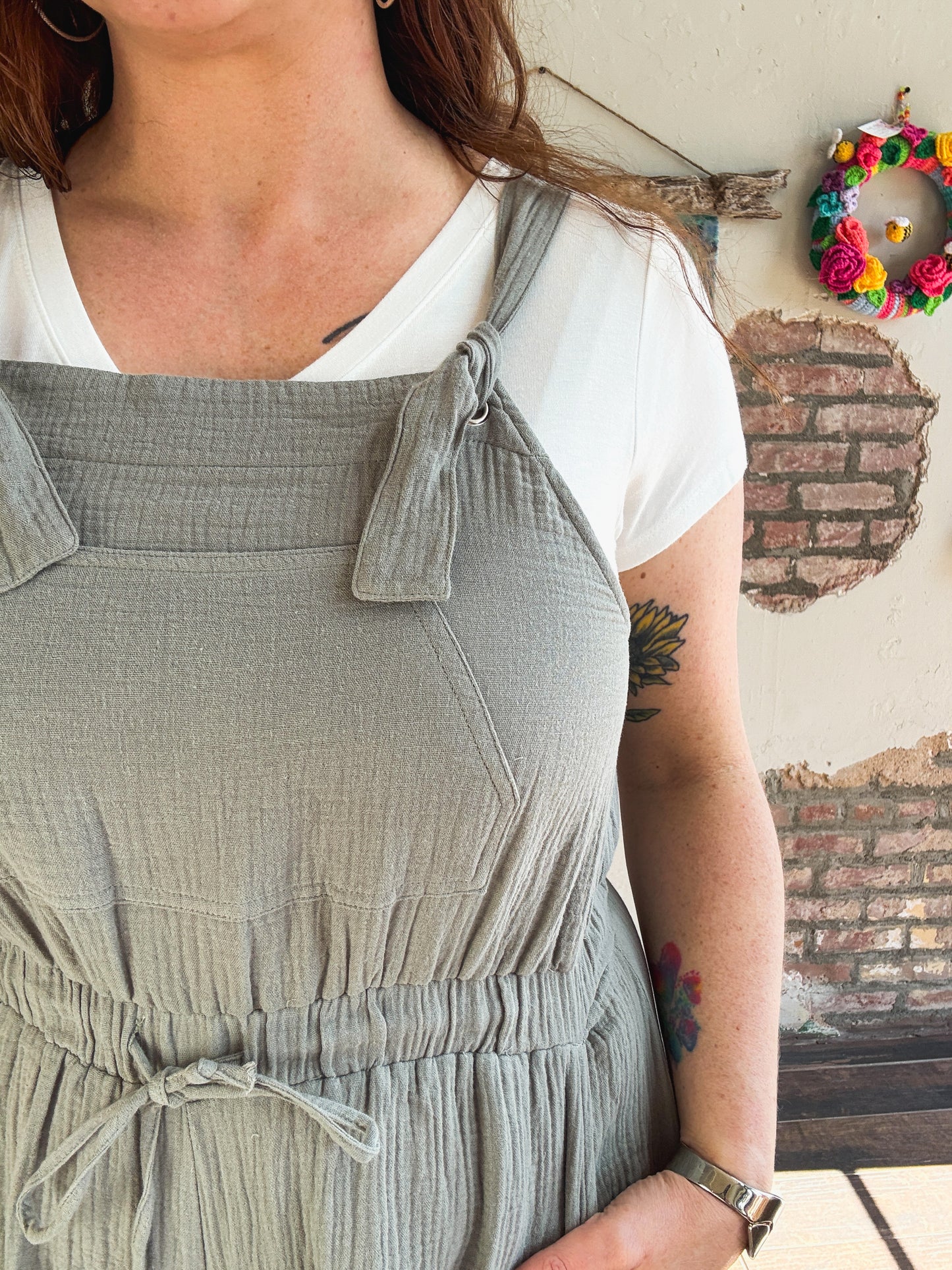 Gauze Romper in Dark Sage