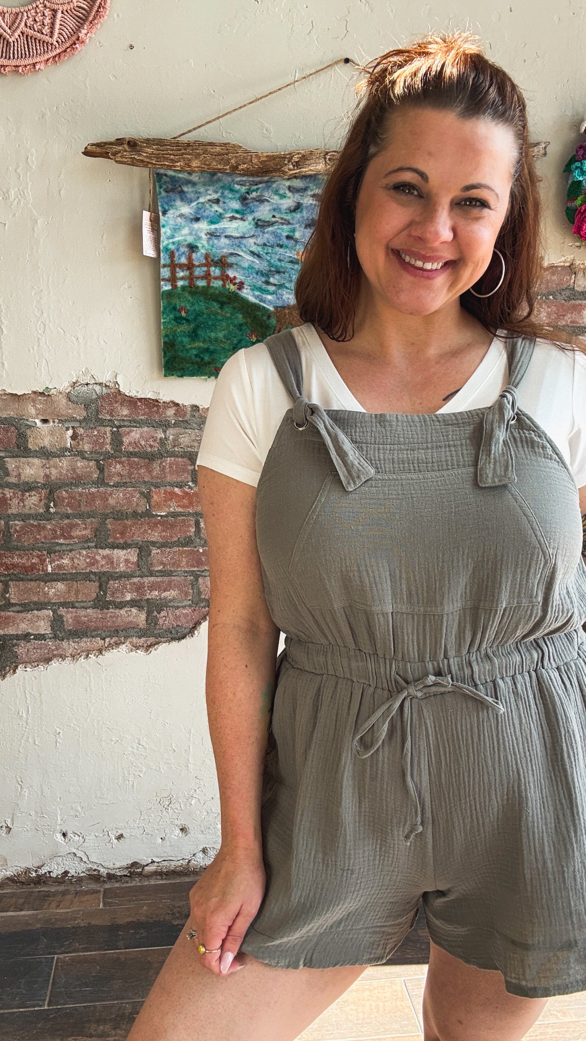 Gauze Romper in Dark Sage