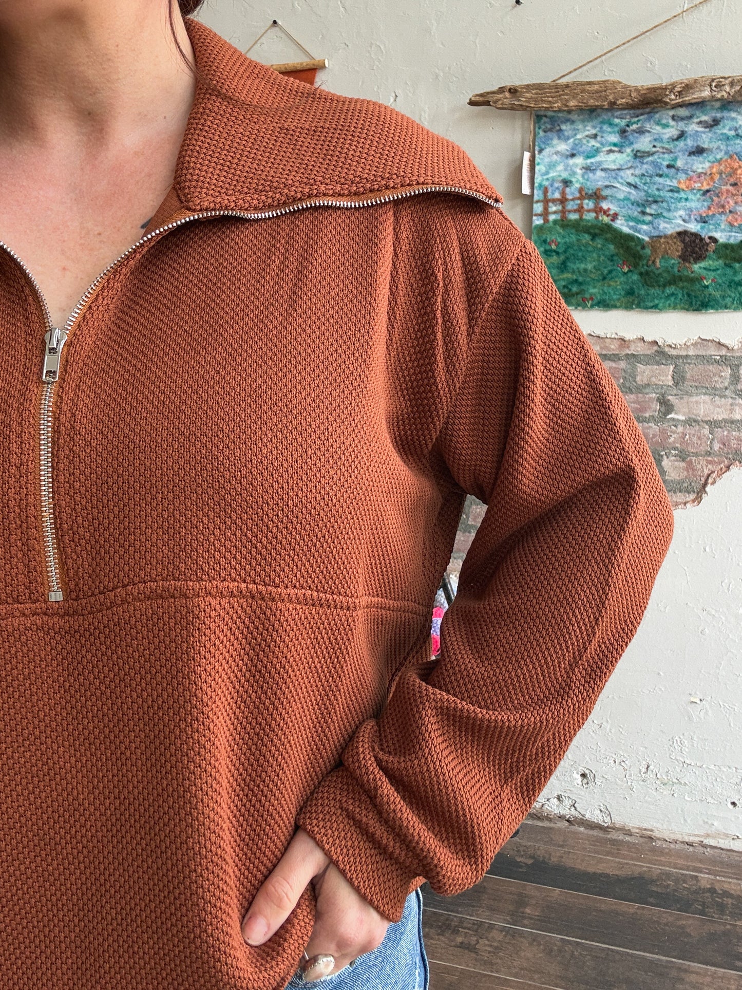 Cozy Days Zip Pullover in Camel