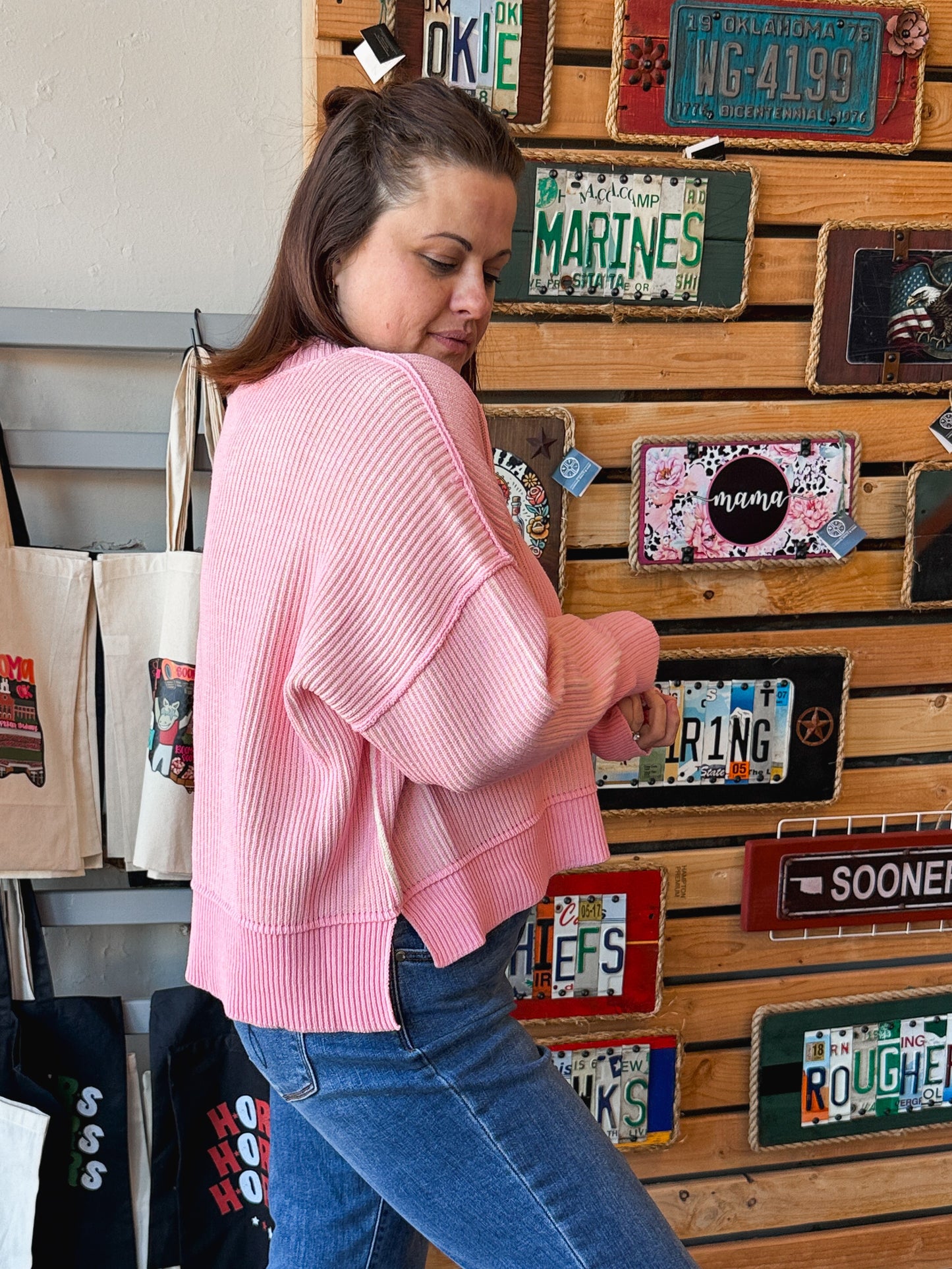 Twist and Stitch Sweater in Pink