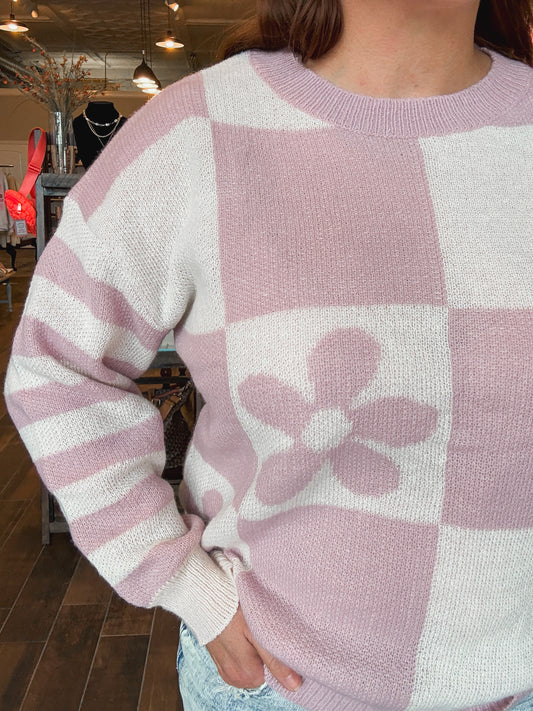 Tessa Floral Checkered Sweater