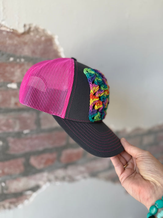 Granny Square Trucker Hat in Tie-Dye