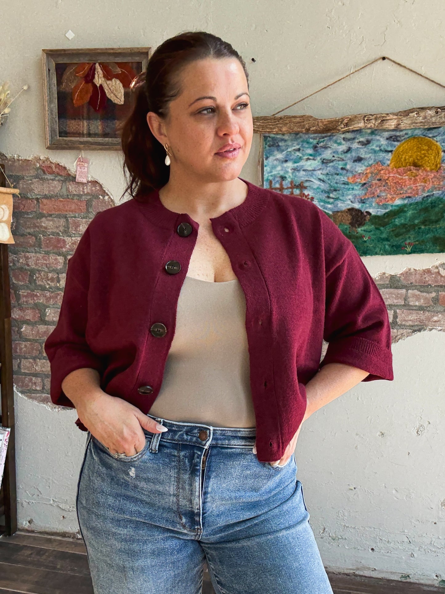 The Emery Cardigan in Burgandy