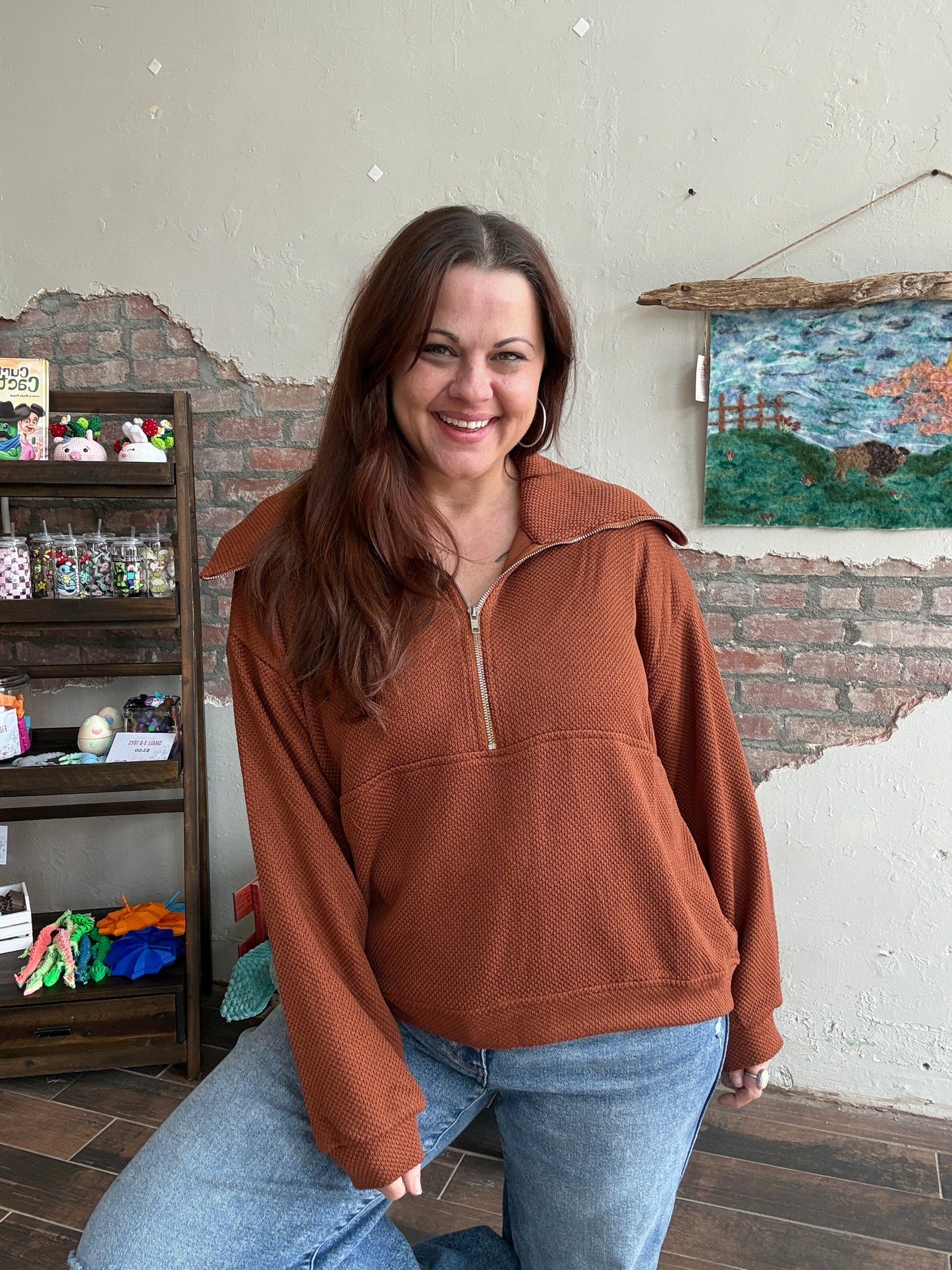 Cozy Days Zip Pullover in Camel