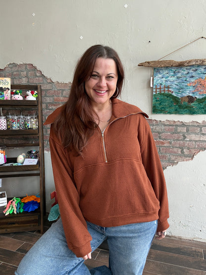 Cozy Days Zip Pullover in Camel
