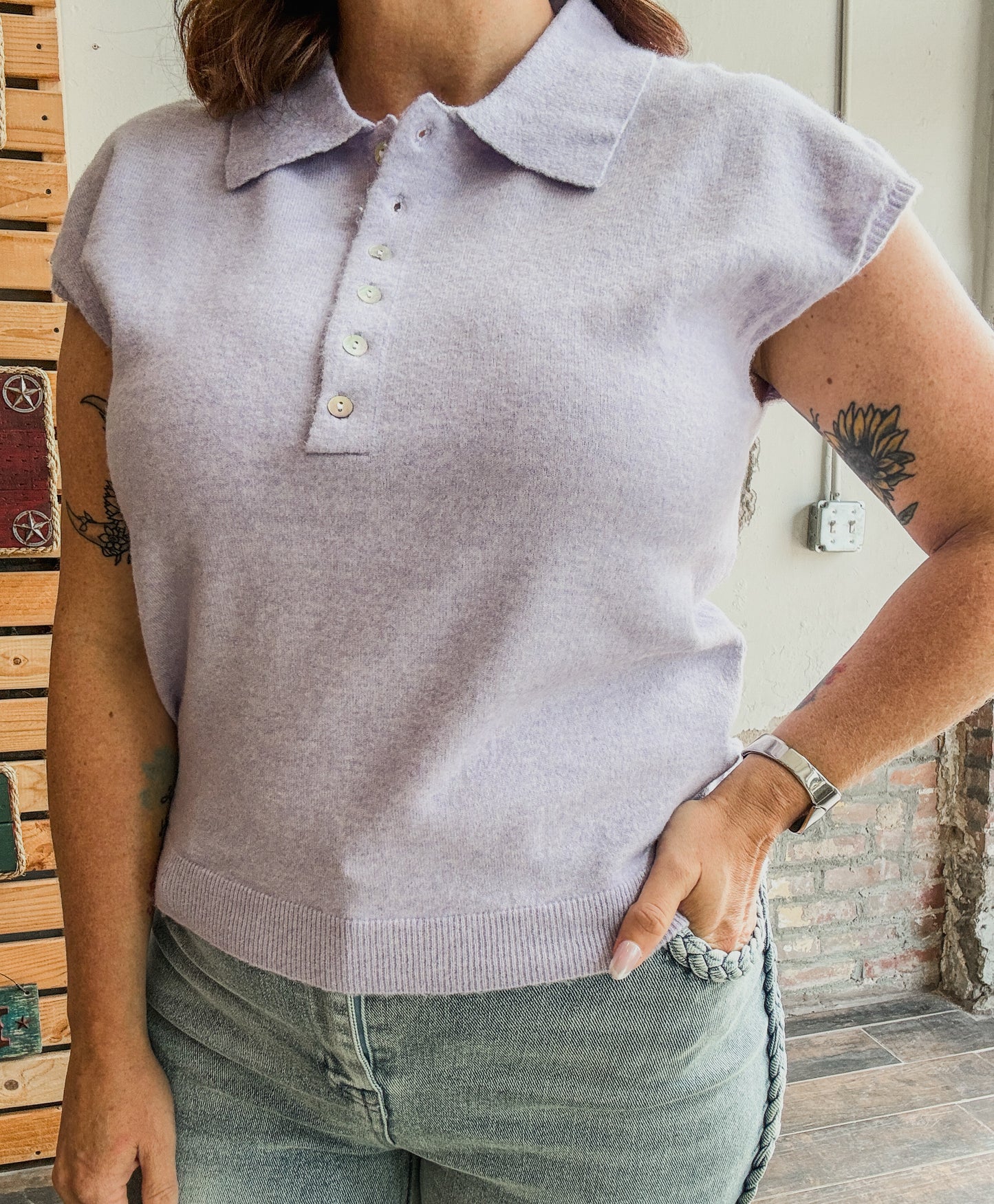 The Penny Polo Sweater in Lavender