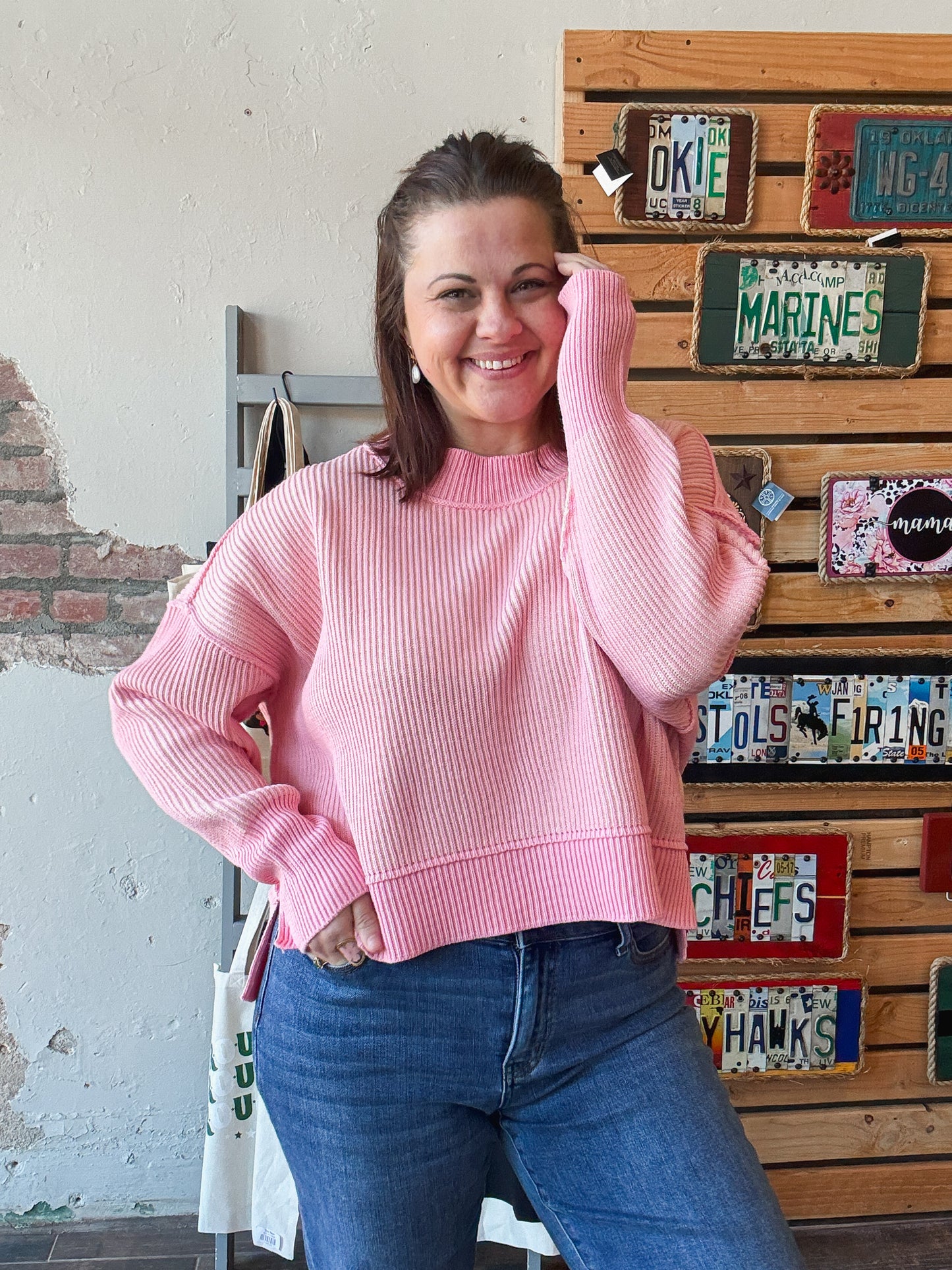 Twist and Stitch Sweater in Pink