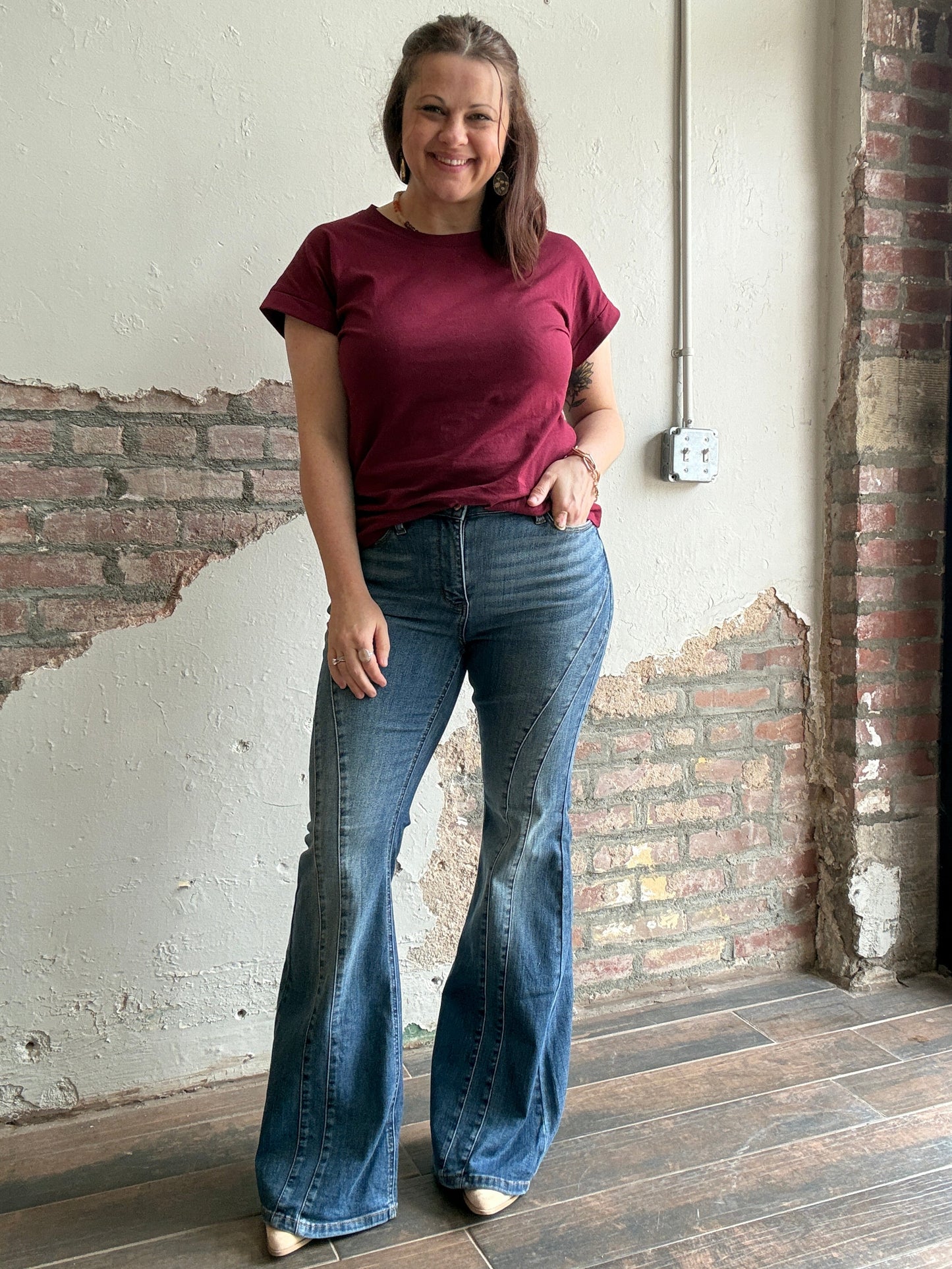 Double Angled Seam Flare Jeans - Judy Blue