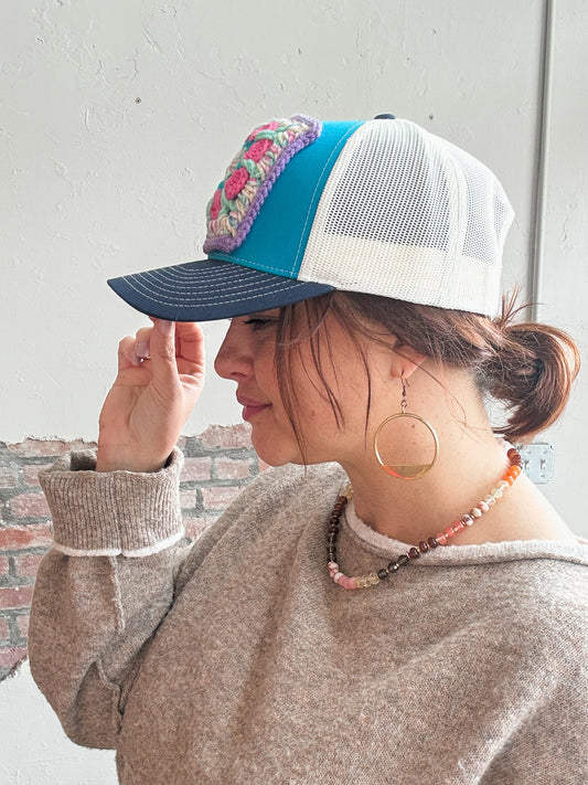 Granny Square Trucker Hat in Purple/Multi