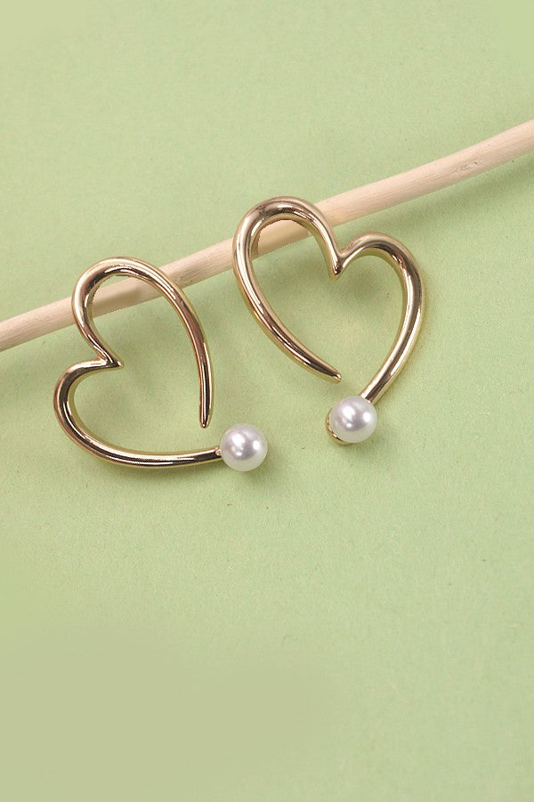 Heart with Pearl Stud Earrings