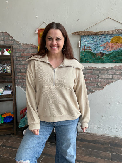 Cozy Days Zip Pullover in Oatmeal