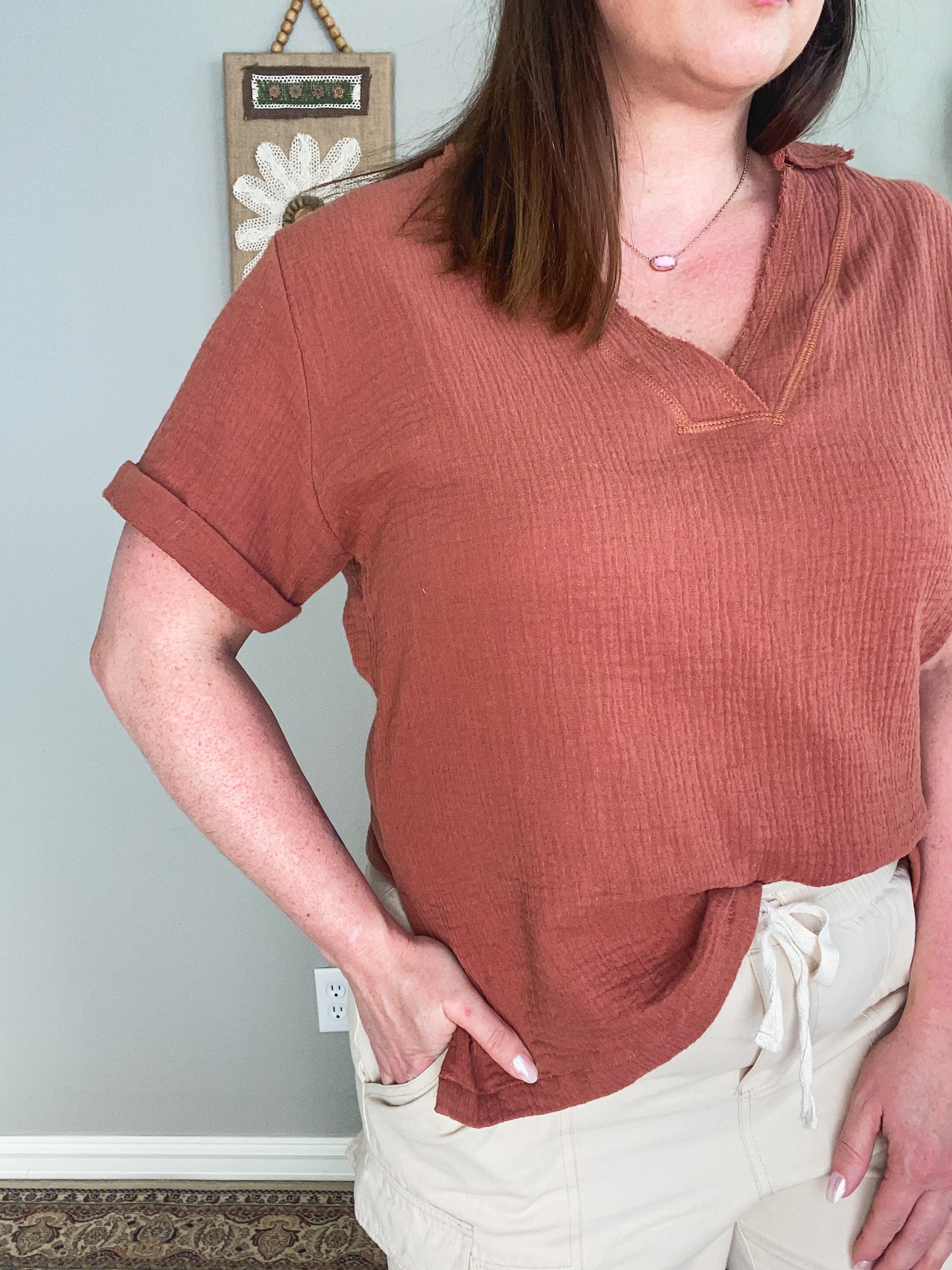 Joselyn Guaze Top in Terracotta