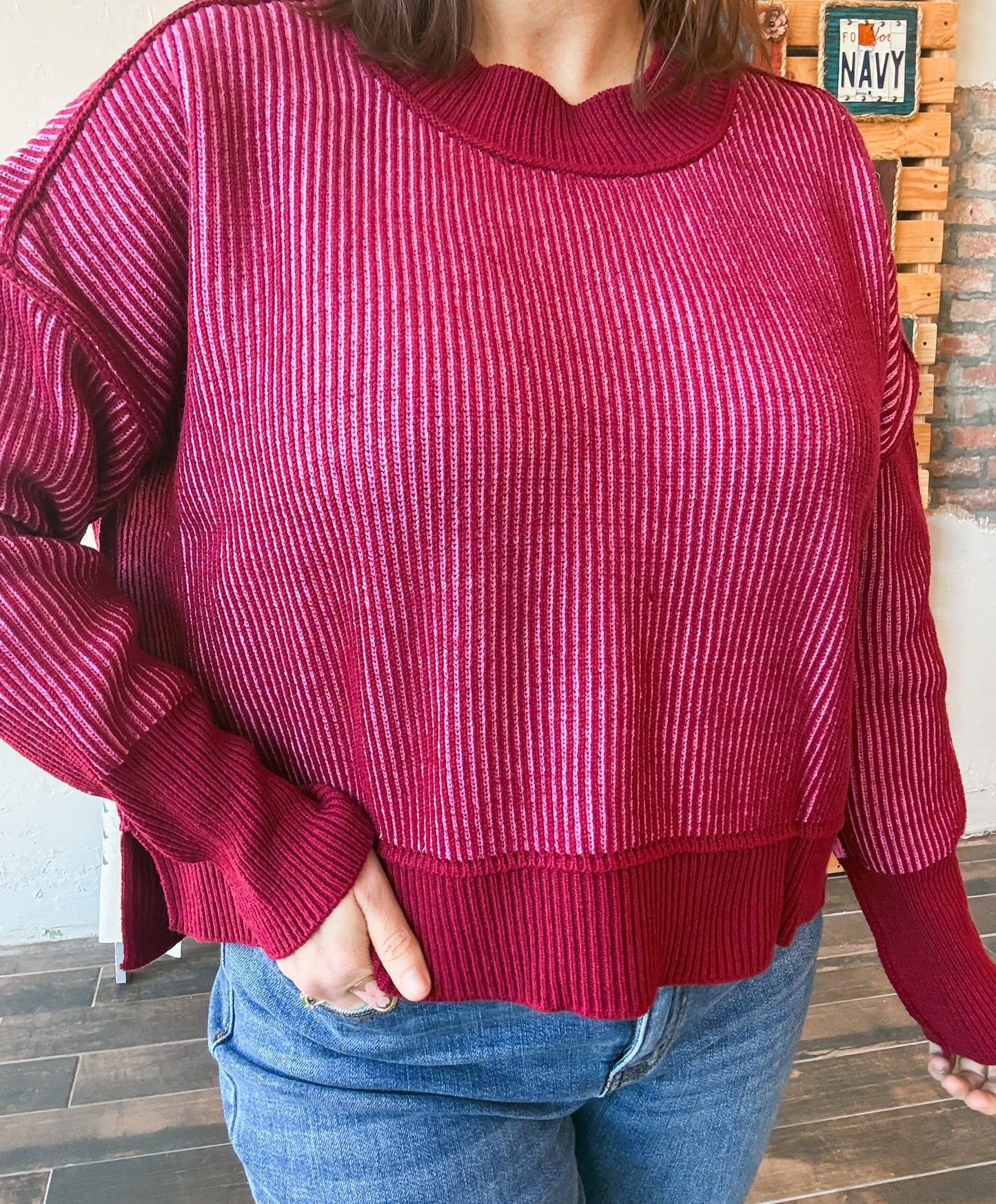 Twist and Stitch Sweater in Cabernet