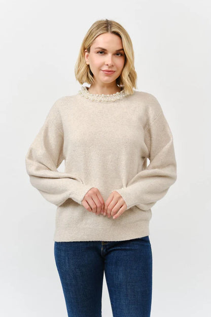 The Grace Pearl Sweater in Khaki