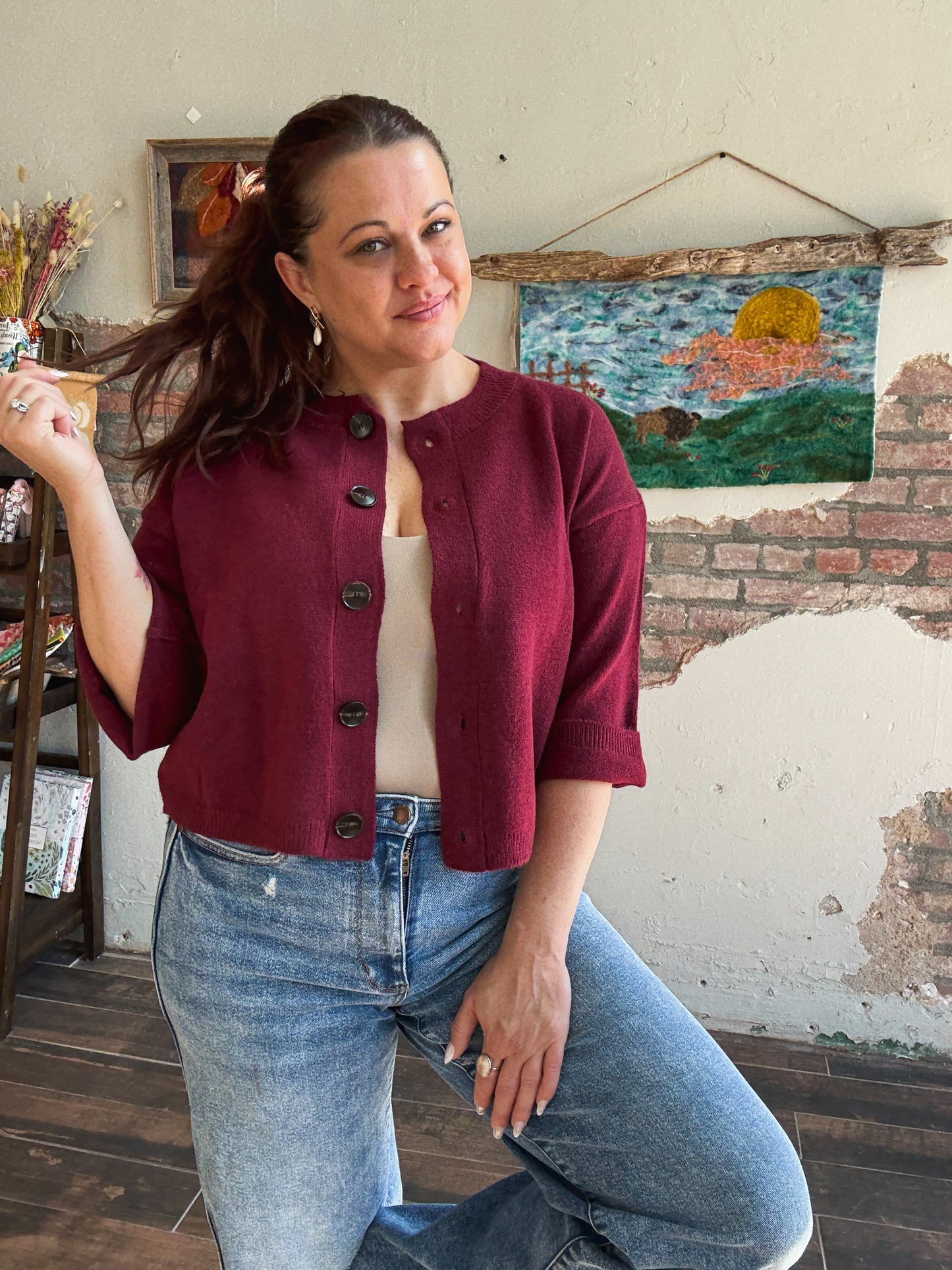 The Emery Cardigan in Burgandy