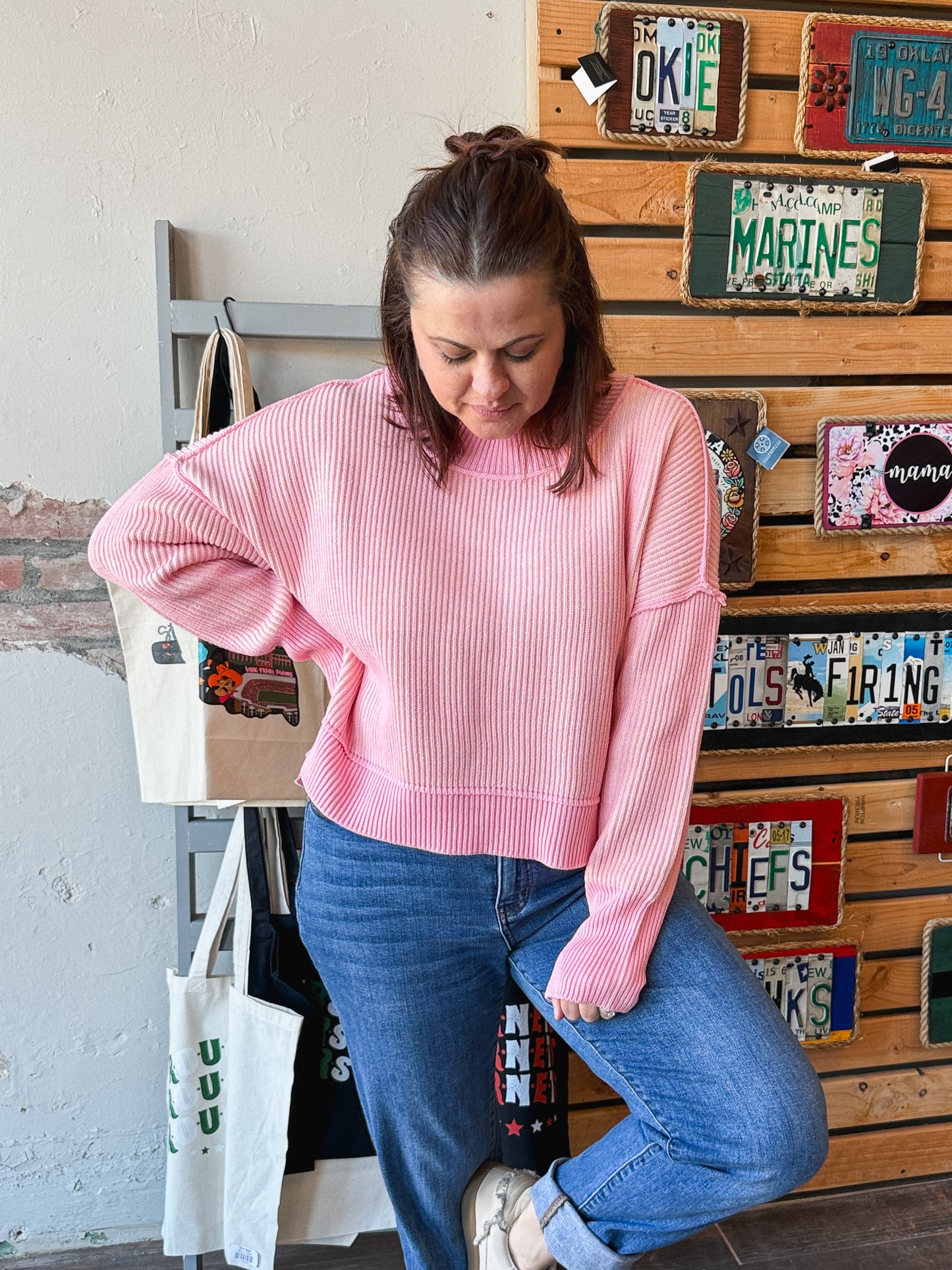 Twist and Stitch Sweater in Pink