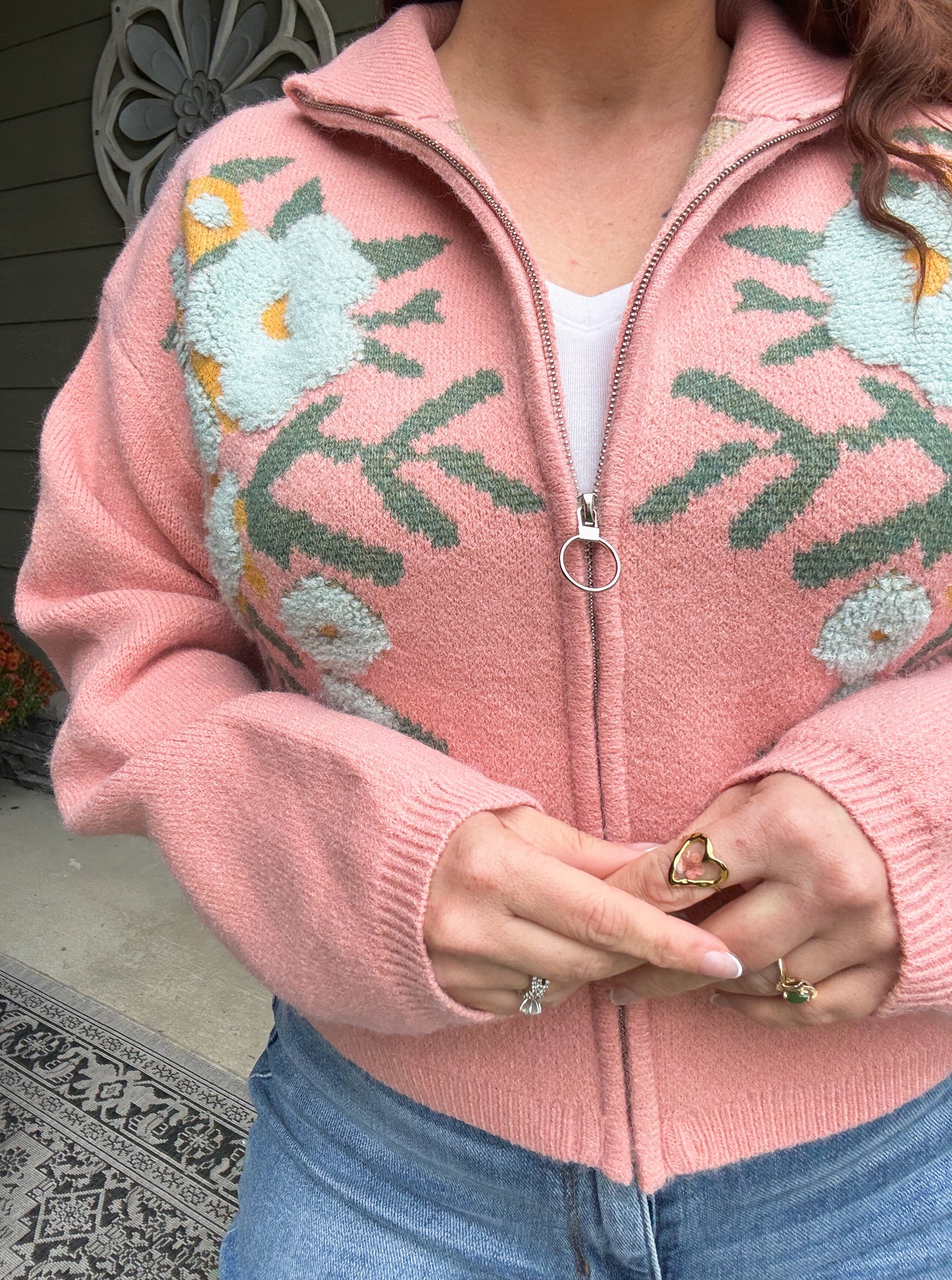 Petal Stitch Zip Cardigan