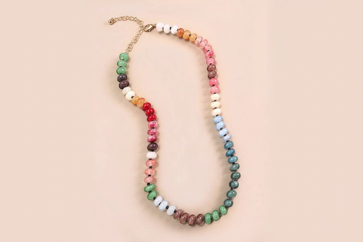NATURAL AGATE BEAD NECKLACE:  1A