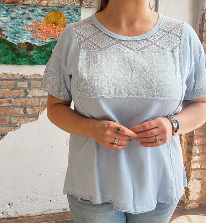 Lace and Petals Everyday Top in Chambray