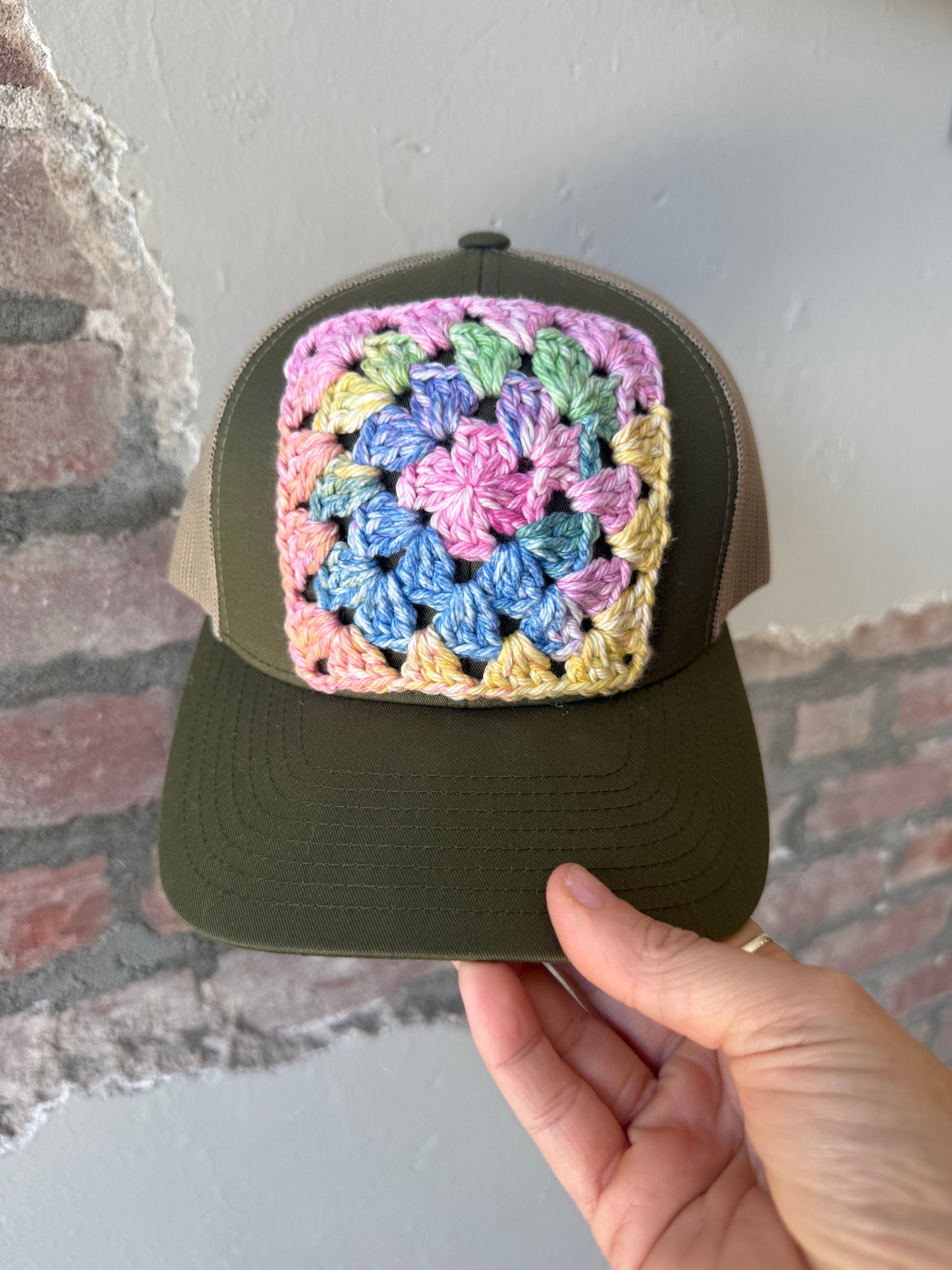 Granny Square Trucker Hat in Pastel Mix