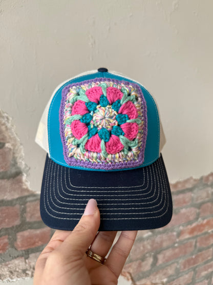 Granny Square Trucker Hat in Purple/Multi