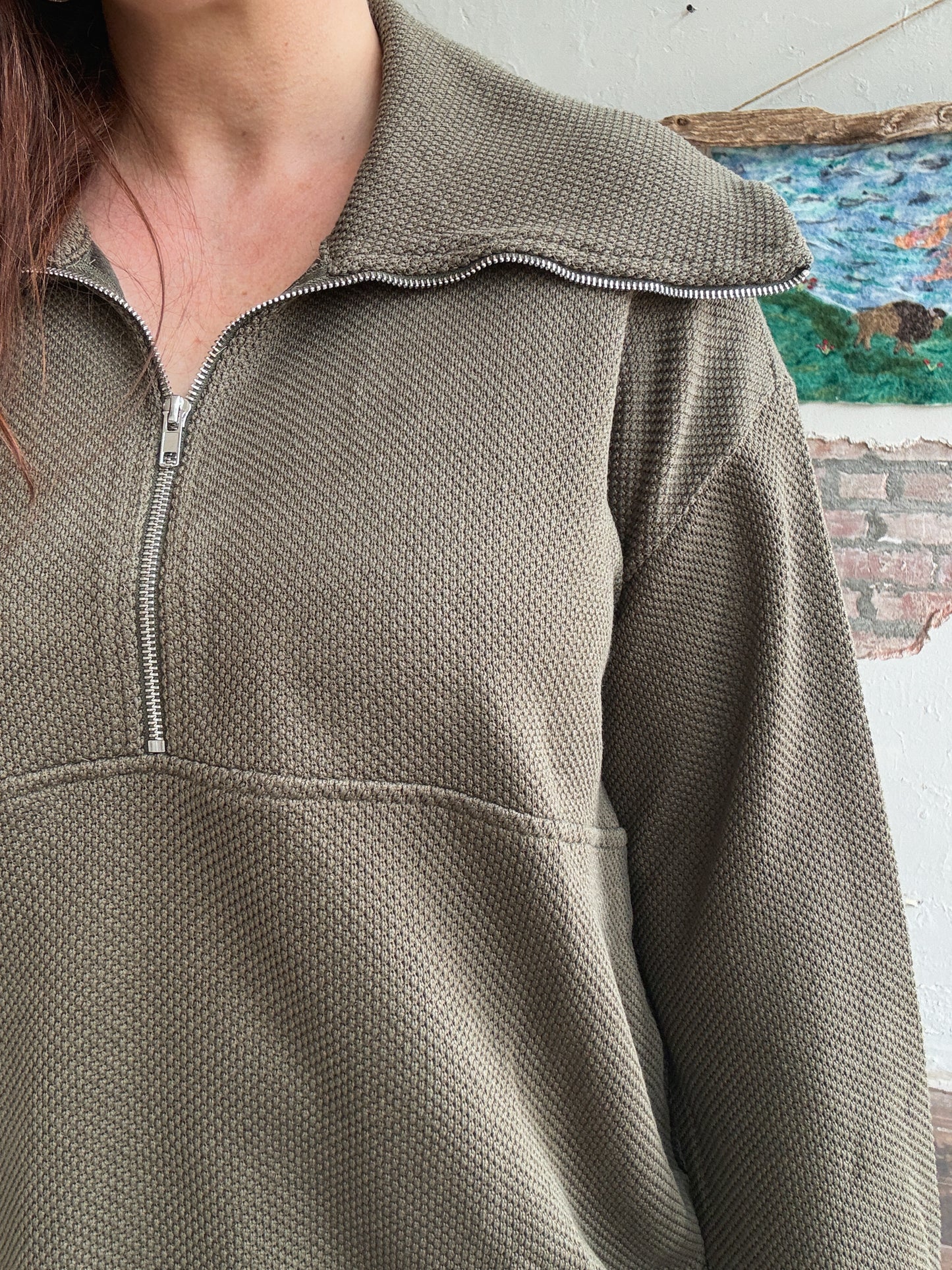 Cozy Days Zip Pullover in Olive