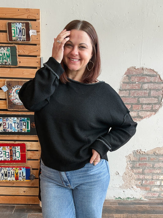 Soft Boat Neck Sweater in Black