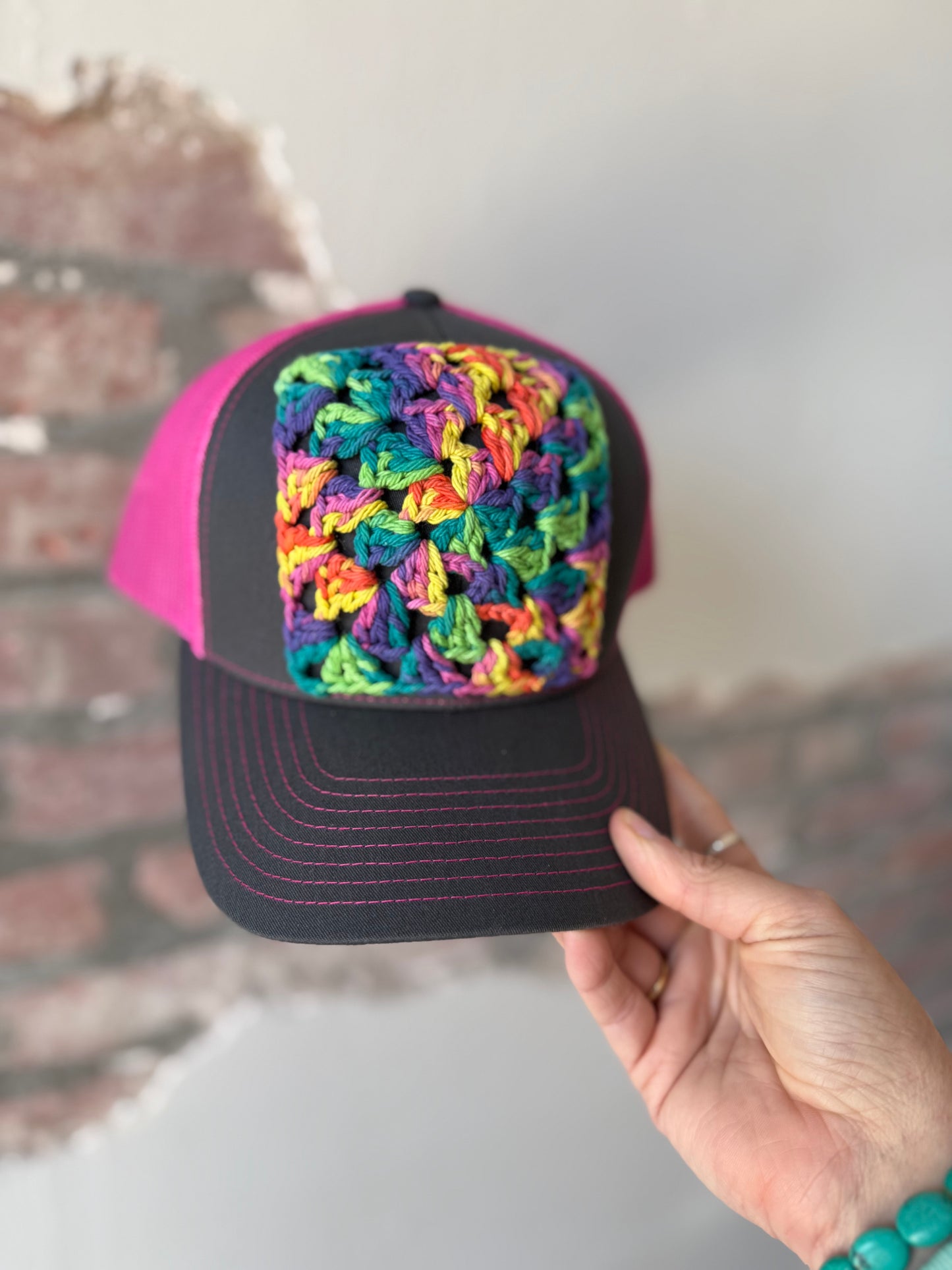 Granny Square Trucker Hat in Tie-Dye