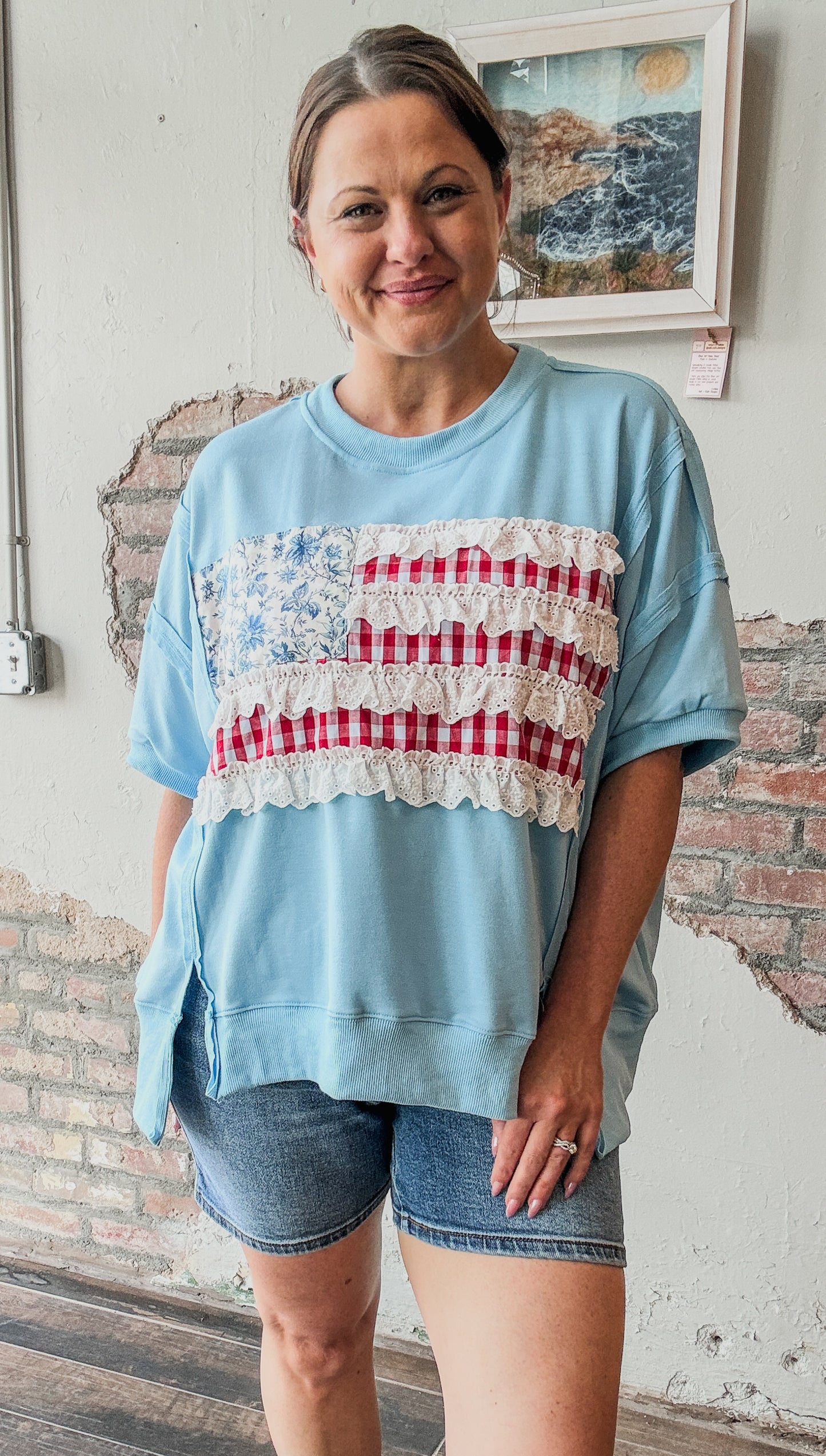 Sweet Land of Liberty Pullover in Light Blue