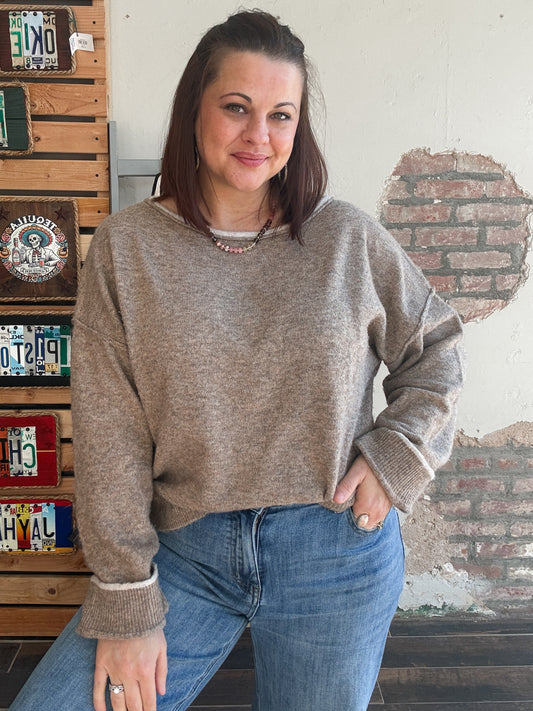 Soft Boat Neck Sweater in Latte