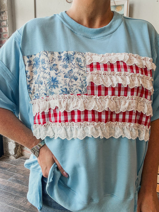 Sweet Land of Liberty Pullover in Light Blue