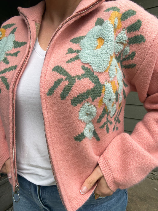 Petal Stitch Zip Cardigan