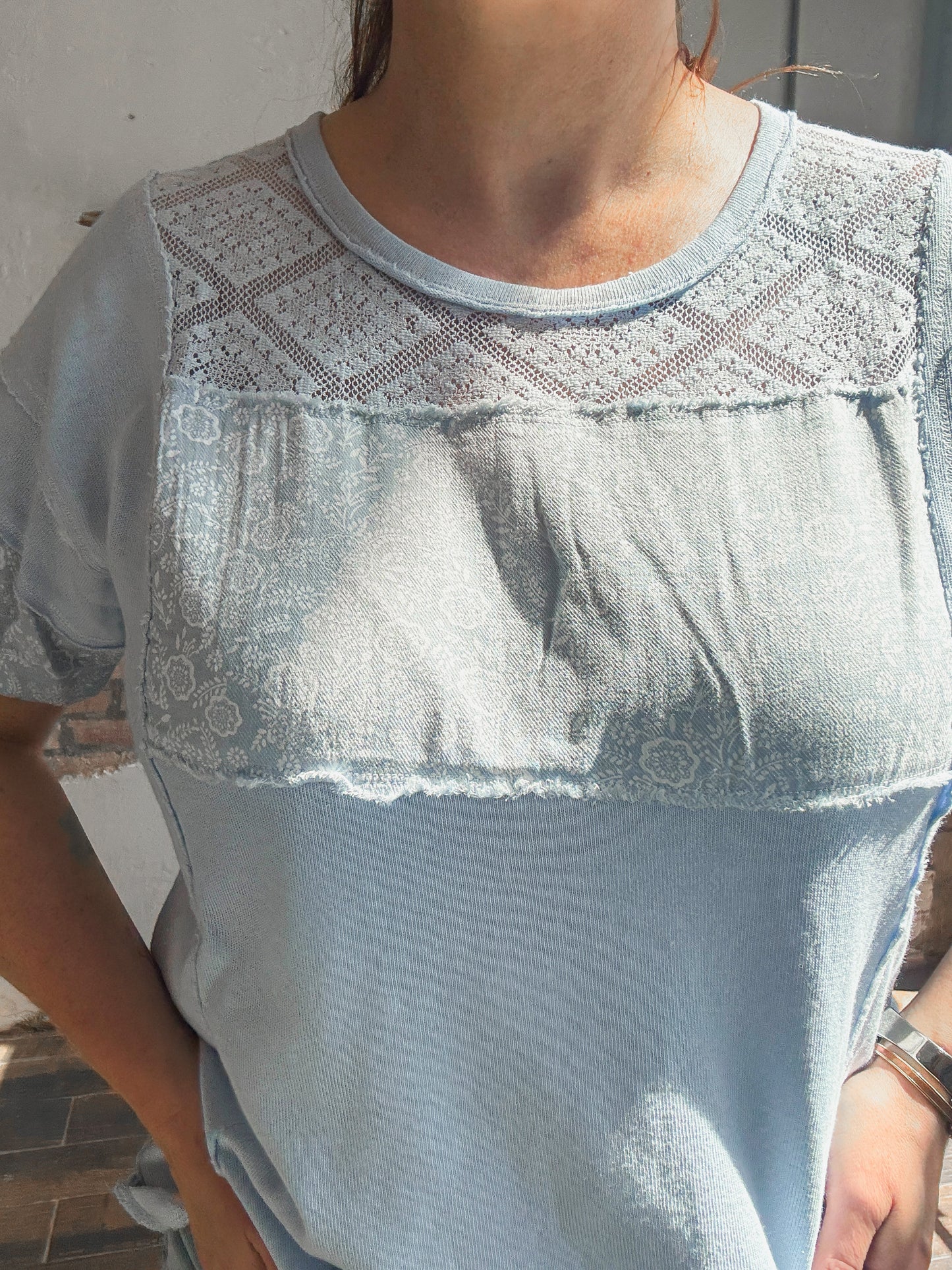 Lace and Petals Everyday Top in Chambray