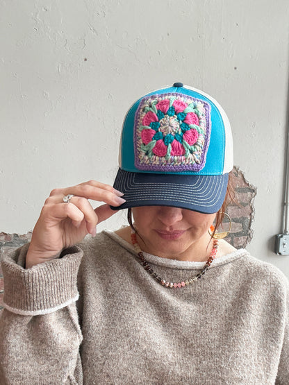 Granny Square Trucker Hat in Purple/Multi