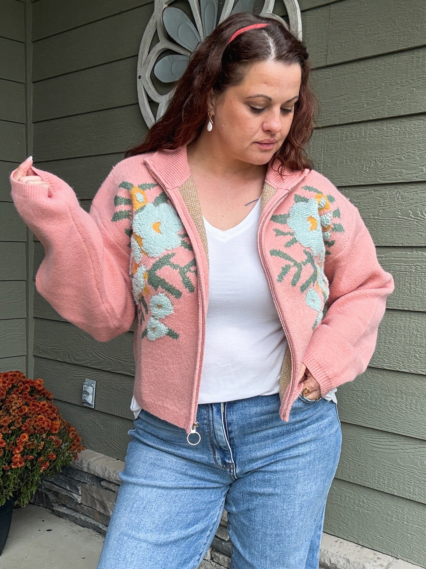 Petal Stitch Zip Cardigan