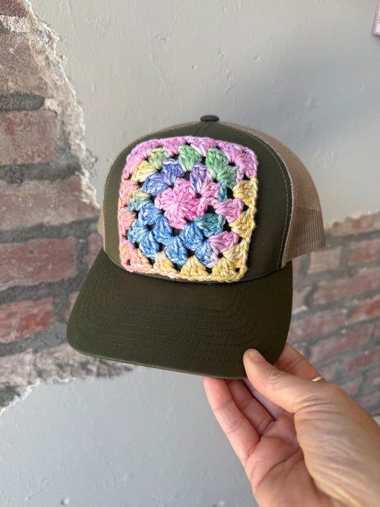 Granny Square Trucker Hat in Pastel Mix